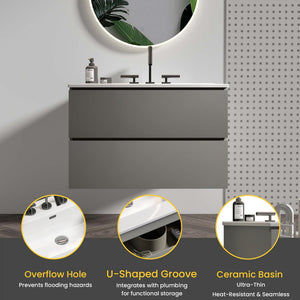 TIA 30" Wall Mount Space Grey Bathroom Vanity