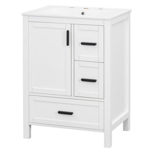 Bathroom Vanity With Sink, Soft-Close Doors, Double-Layer Shelf And 3 Drawers
