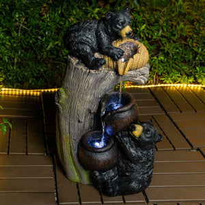 Bear Outdoor Water Fountain with LED Lights