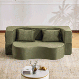 71-Inch Folding Sofa Bed in Green Plush Faux Fur