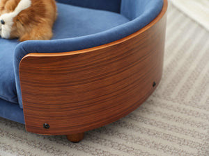 Scandinavian Style Elevated Dog Bed Mid Size Dark Blue Velvet