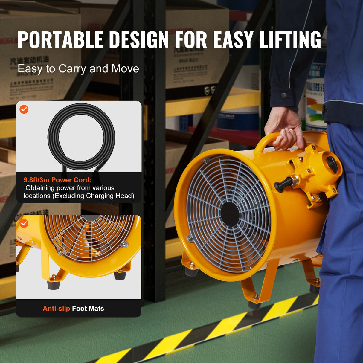 Portable Ventilator, 10" Heavy Duty Cylinder Fan, 350W