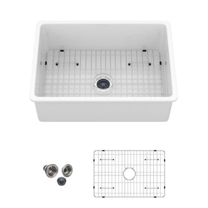 Rectangular Deep Single Bowl Kitchen Sink with Dual Mount Installation - White