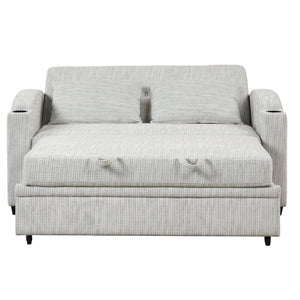 Pull Out Loveseat Sofa With Adjsutable Backrest, 2 Pillows, Cup Holders, USB Ports For Living Room
