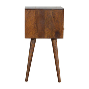 Solid Wood Mini Nightstand, 1-Drawer, 1 Open Slot, Chestnut