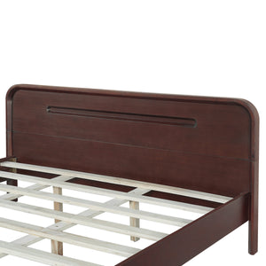 Pine Solid Wood Queen Size Bed, Dark Walnut
