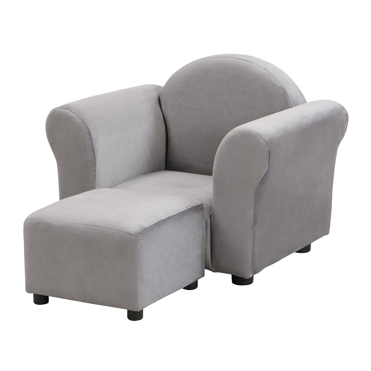 Kids Gray Velvet Upholstered Chair with Ottoman