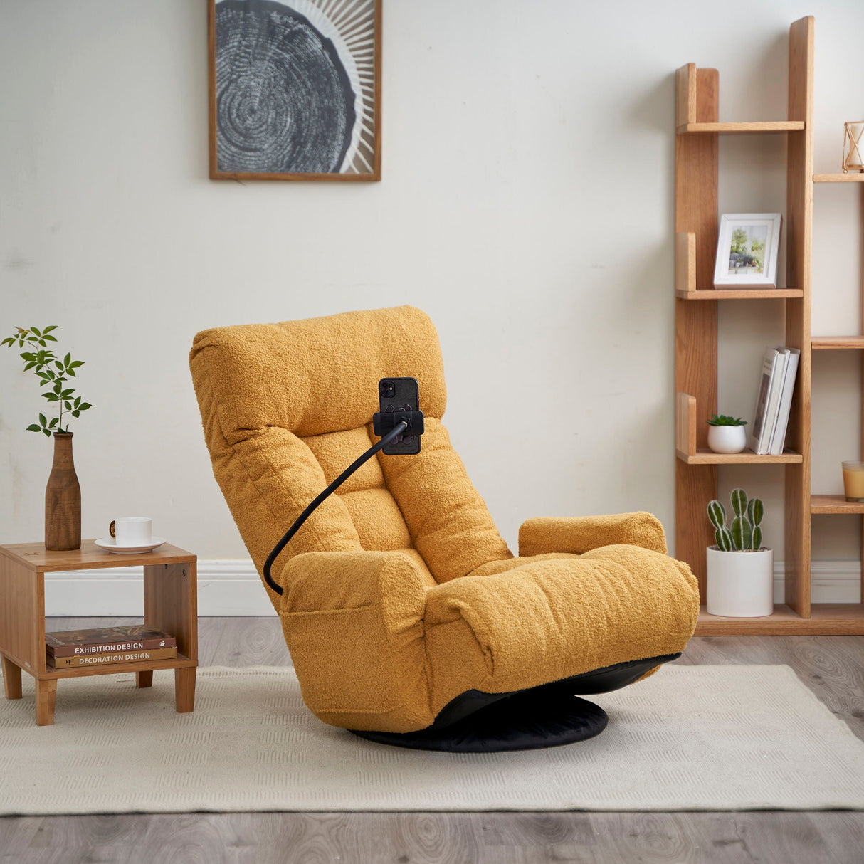 Adjustable Swivel Lounge Chair With 360 Degree Rotating Seat And Headrest Support