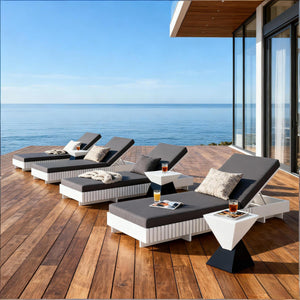 White Acacia Solid Wood Outdoor Chaise Lounge with Dark Grey Cushion