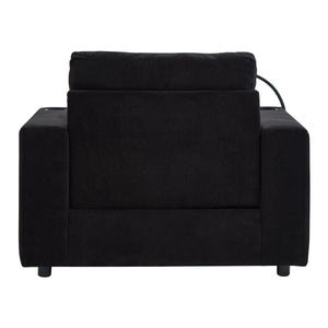 Modern Style Armchair Chaise Lounge Sofa Couch With Movable Storage Ottoman, USB Ports, Cup Holders, Phone Holder, Side Pockets