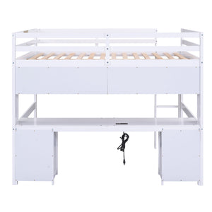 Loft Bed With Desk, Cabinets, Drawers, Charging Station And Bedside Tray