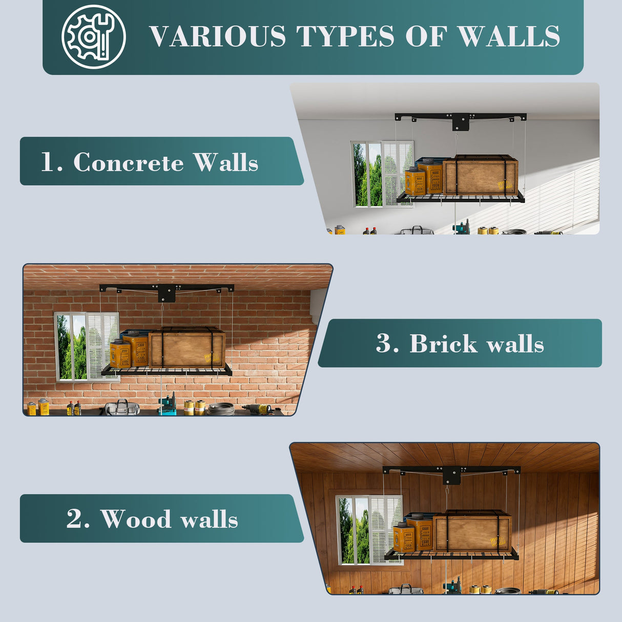 Overhead Garage Storage Rack 4x4 FT for High Ceilings