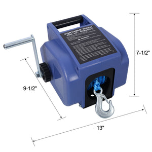 Reversible 12V Electric Trailer Winch for Boats up to 6000 lbs with Synthetic Rope and Extra Pulley Hook - Blue