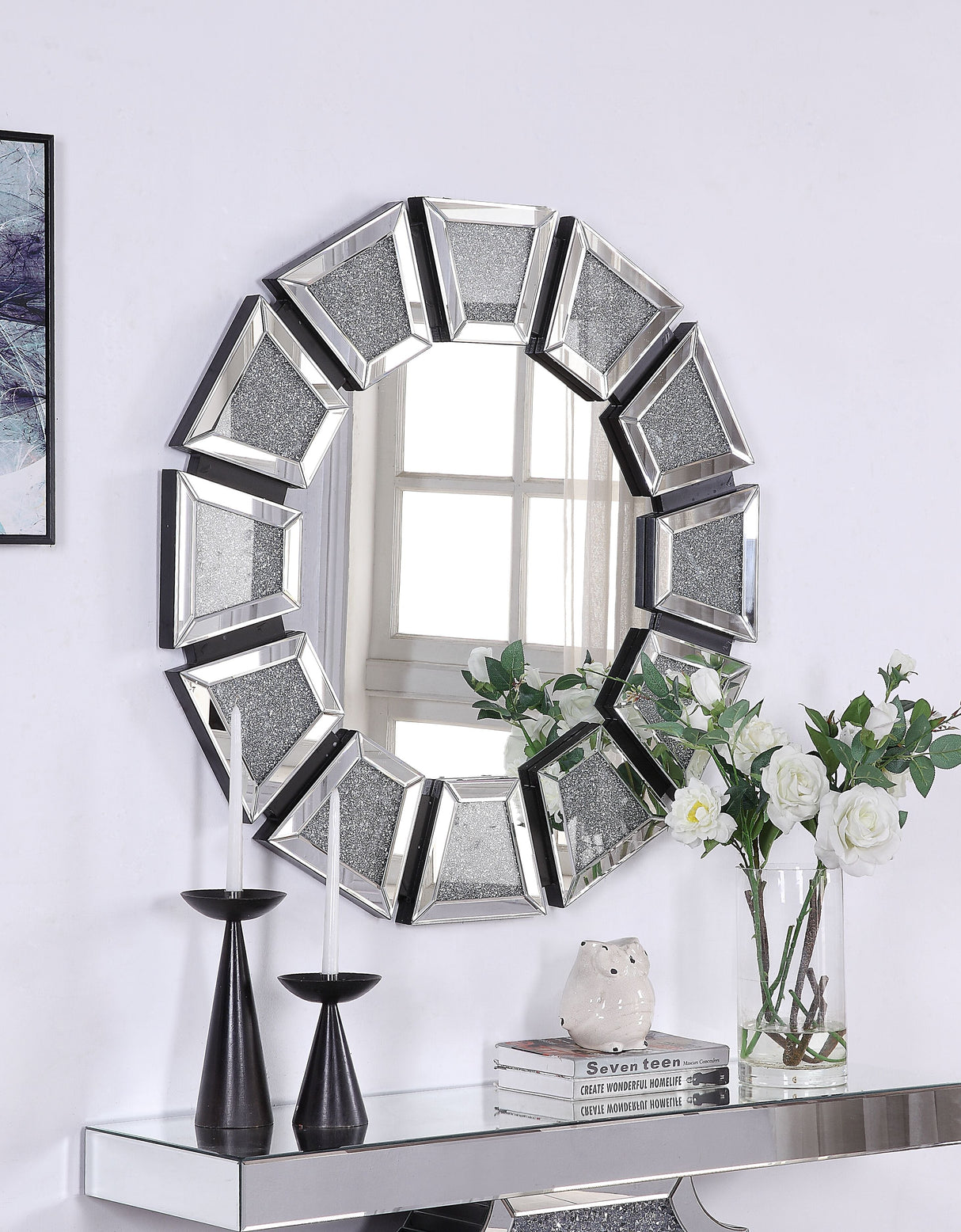 Noralie Mirrored Faux Diamonds Accent Mirror