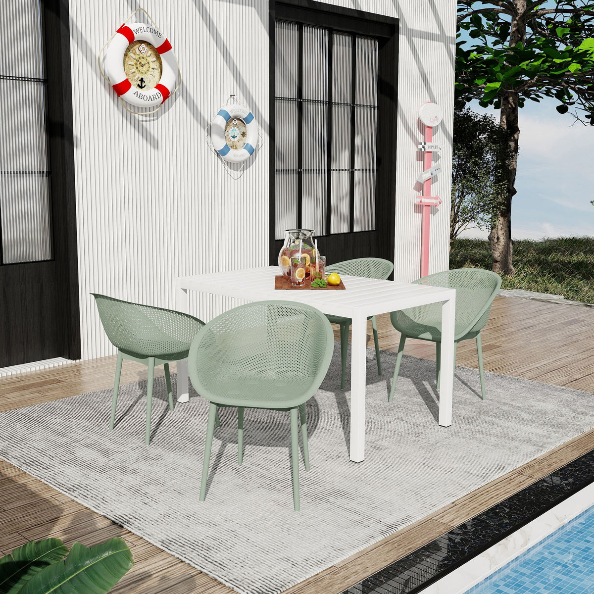 4 Pack Lounge Chair Set With Long Table