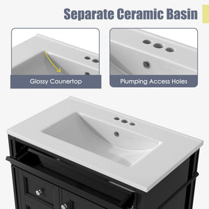 Bathroom Vanity With Top Sink, Storage Cabinet With 2 Drawers, Tip Out Drawer