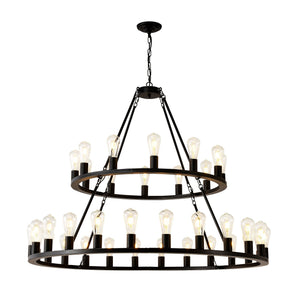 52 Inch Black Wagon Wheel Chandelier, 36-Lights
