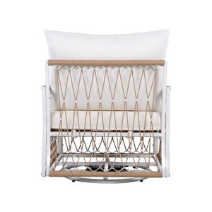 [Set of 2] 360° Swivel Bohemian Outdoor Lounge Chair with Handwoven Rope & Powder-Coated Steel Frame, Waterproof Cushions - Patio, Garden, Poolside