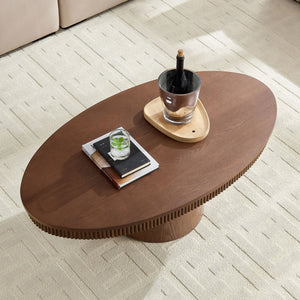Modern Design Oval Handcraft Drum Coffee Table Length 47.24 inch Walnut Color