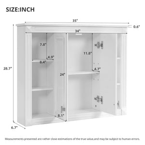 Wall-Mounted Medicine Cabinet with Adjustable Shelf, Soft-Closing Hinges - White