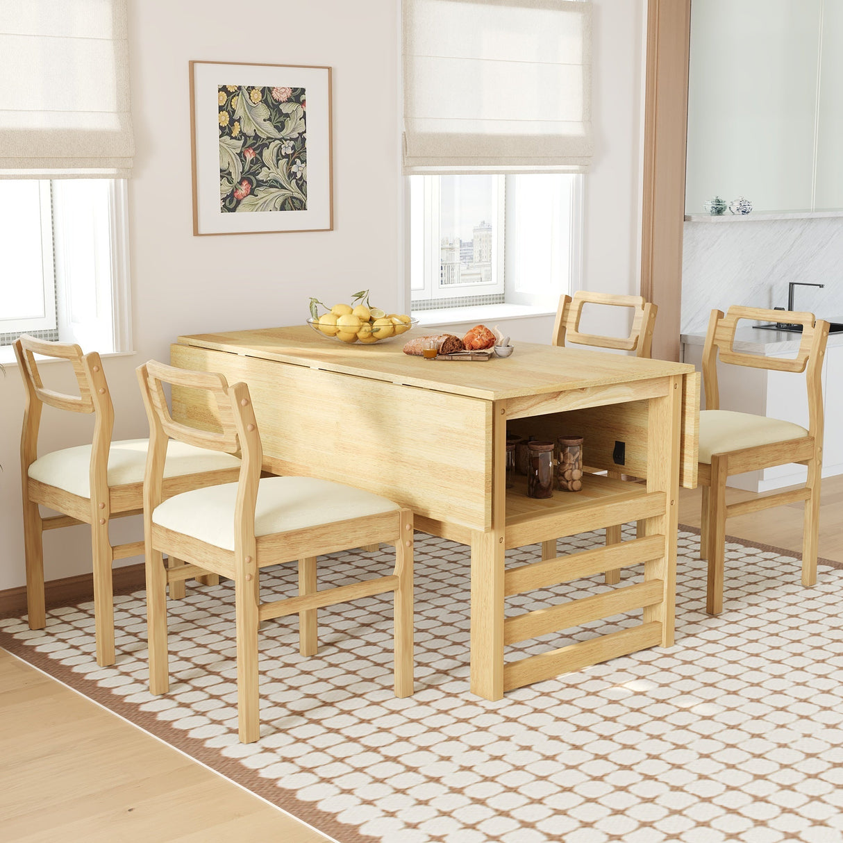 TOPMAX Modern 5-Piece Extendable Wood Dining Table Set