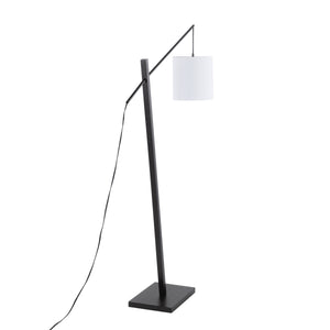 Arturo Contemporary Floor Lamp in Black Wood and Black Steel with White Fabric Shade