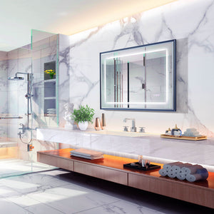 LED Bathroom Beveled Mirror, 3000 - 6000K Gradient Front And Backlit LED Mirror For Bathroom, 3 Colors Dimmable, Ip54 Enhanced Anti Fog