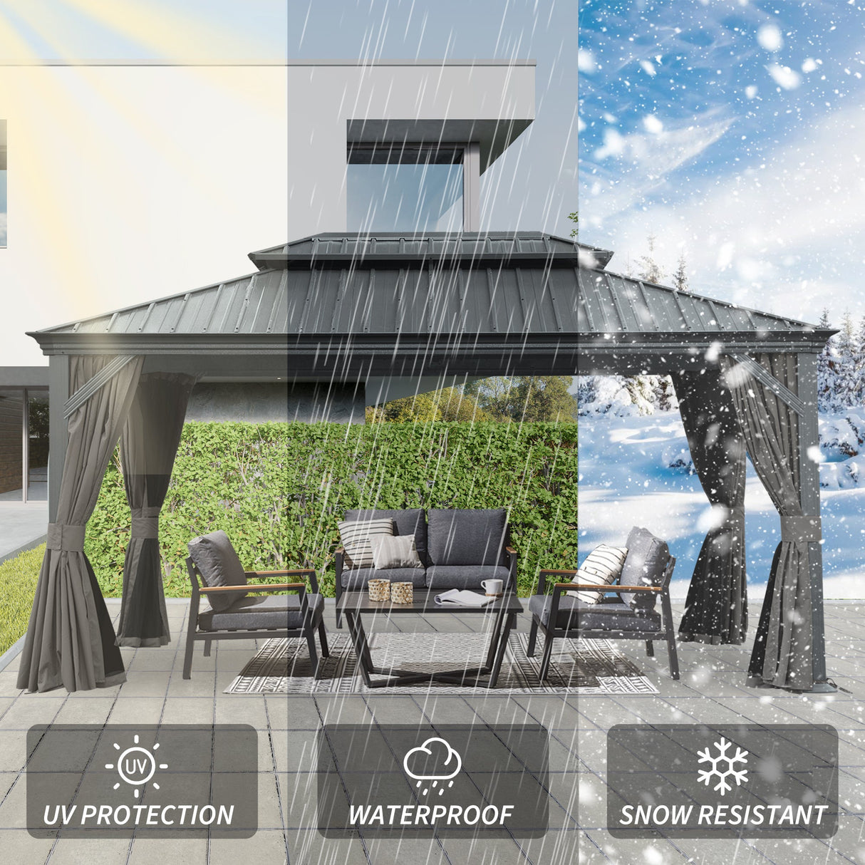 12' x 16' Hardtop Gazebo with Dual-Layer Roof