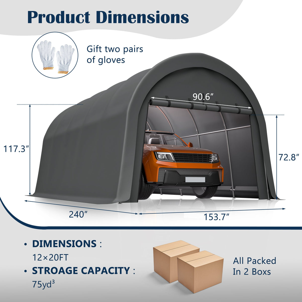 Heavy-Duty 12x20 FT Carport Canopy