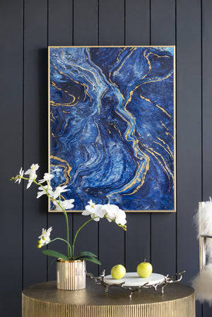 The Oceanus Elegance™ — Marbled Blue & Gold Panel Wall Art