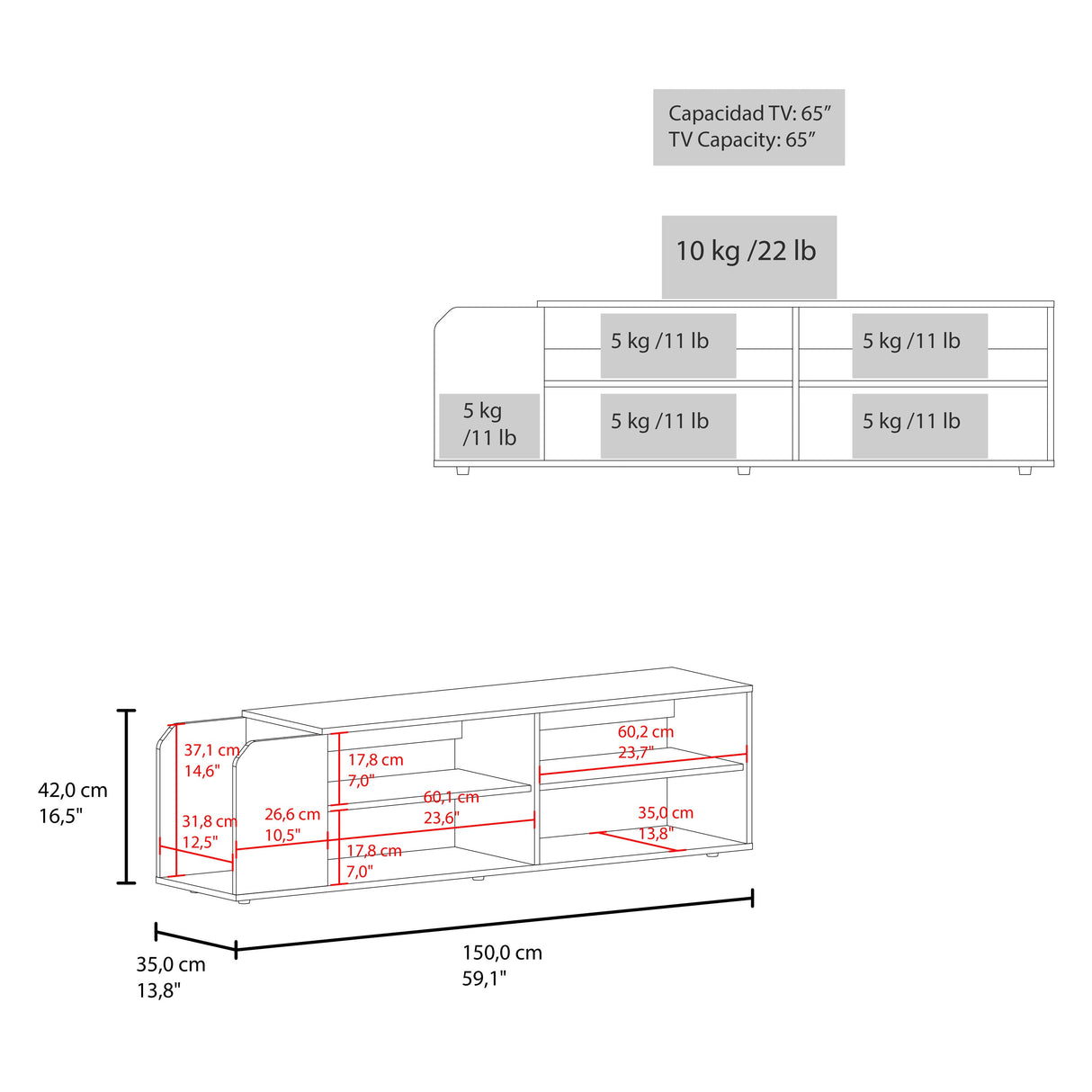 Solene TV Stand with Open Shelves