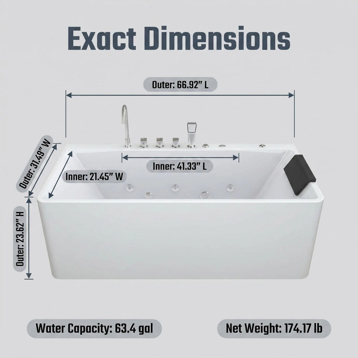 67-Inch Single-Person Luxury Whirlpool Bathtub