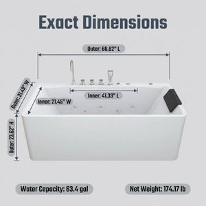 67-Inch Single-Person Luxury Whirlpool Bathtub