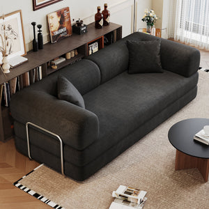 78.8' Compression Sofa,Convertible Floor Sofa Bed-with Pillow Back Support Armrest,Comfy Futon Couch Sleeper Bed,Loveseats Boneless Modular Sectional Sofa,Corduroy fabric,for Living Room,Bedroom,Black