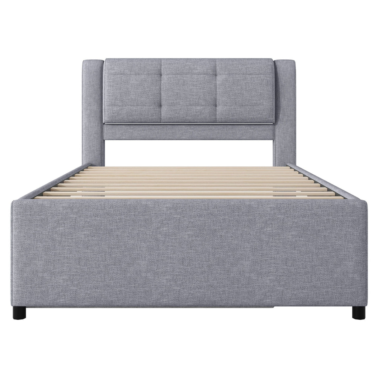Upholstery Platform Bed With Trundle, Trundle Can Be Flat Or Erected