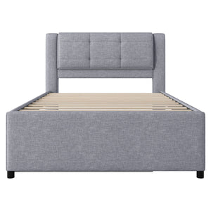 Upholstery Platform Bed With Trundle, Trundle Can Be Flat Or Erected
