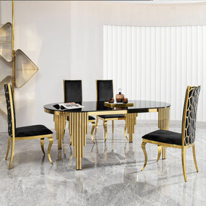 Oval Dining Table With Glass Top And Stainless Steel Base
