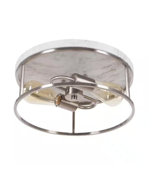 Alsy 13"W 2-Light Brushed Nickel with White Marbled Base Flush Mount Light Fixture