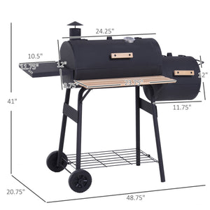Outsunny 48' Steel Portable Backyard Charcoal BBQ Grill and Offset Smoker Combo