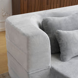 Queen Size Modern Light Grey Floor Sofa with 4 Pillows