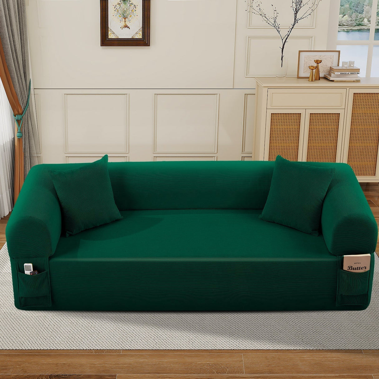 Spring Sofa with High-Quality Fabric Green