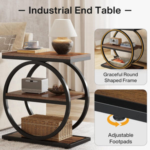 Slim End Tables With 3 Shelves, Compact (Set of 2) - Brown