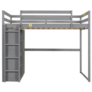 Loft Bed With Built In Wardrobe, Storage Shelves, And LED Light