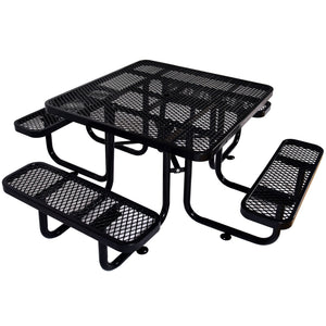 Square Outdoor Steel Picnic Table, With Umbrella Pole