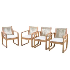 Acacia Wood Outdoor Dining Chairs Set with Rope Back and Cushions - Light Teak