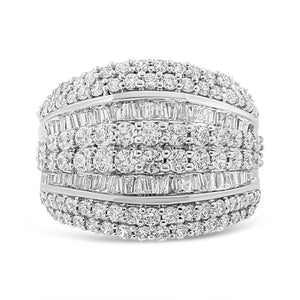 .925 Sterling Silver 2.00 Cttw Round and Baguette-Cut Diamond Cluster Ring (H-I Color, I1-I2 Clarity) - Size 7