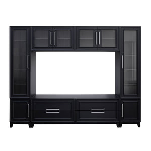 Modern Entertainment Center with Fluted Glass Doors - White or Black