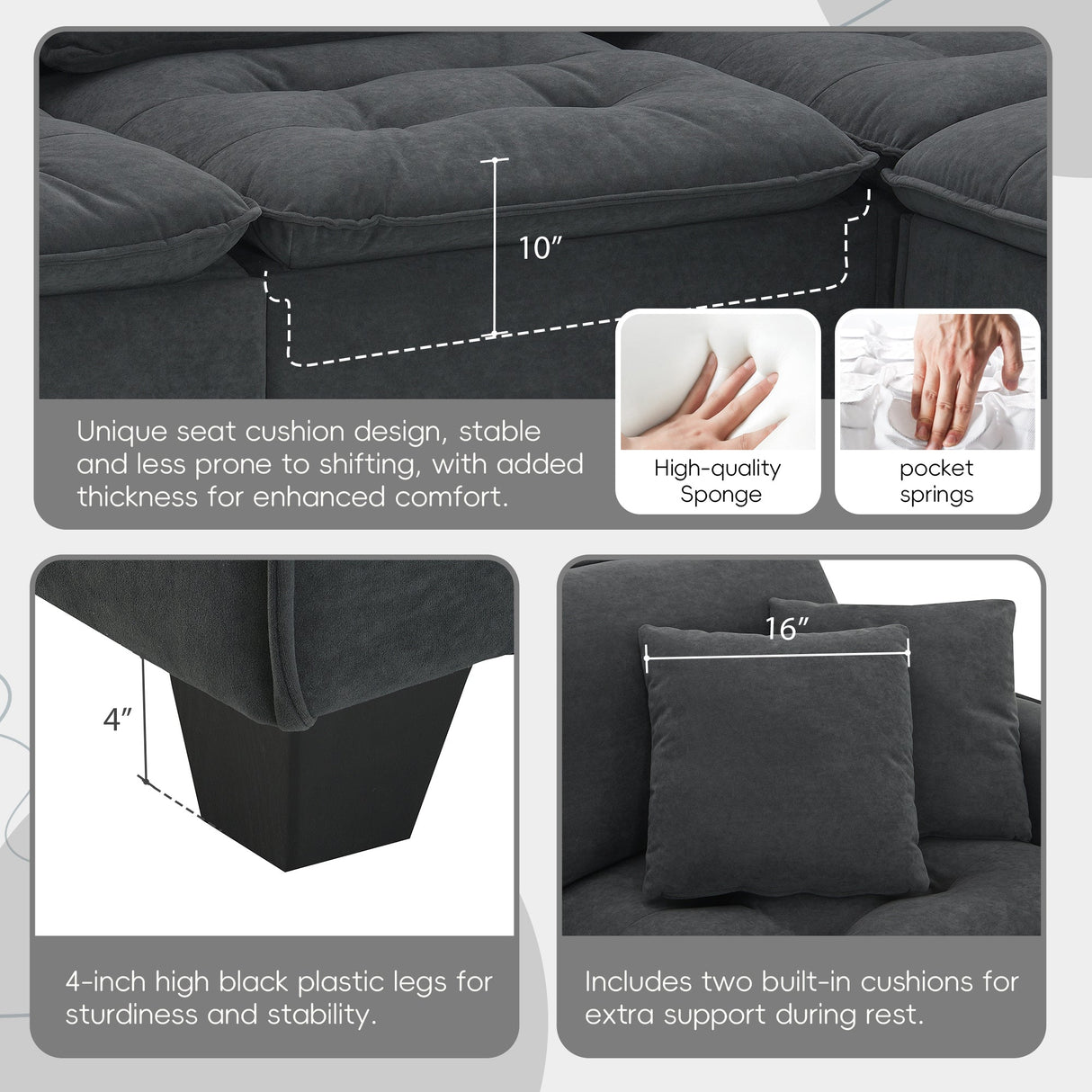 Leland Suede-Tufted L-Shaped Sectional With Ottoman