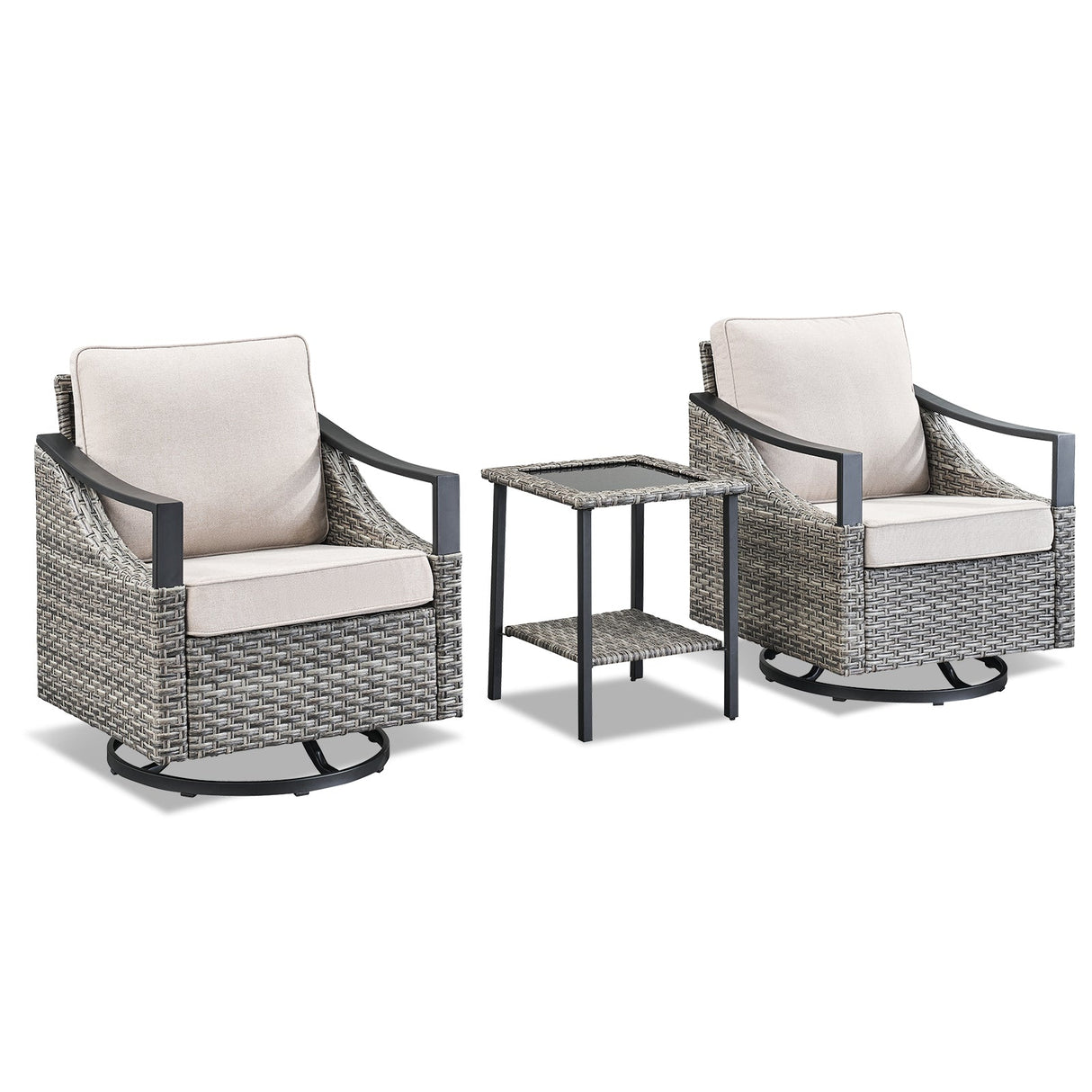 3-Piece Outdoor Conversation Set with Swivel Rocking Chairs