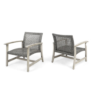 Outdoor Club Chair with Rattan Cover and Acacia Wood Frame - Gray